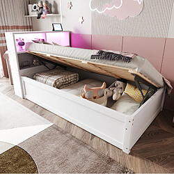 Avis STILVORA Lit banquette 90/200 cm blanc en bois avec LED prises et 4 rangements