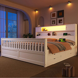 Avis STILVORA Lit plateforme 180/200 cm blanc en MDF et contreplaqué avec LED et 4 tiroirs