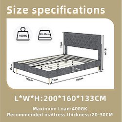 Acheter STILVORA Lit rembourré 160/200 cm gris en tissu et métal avec matelas inclus