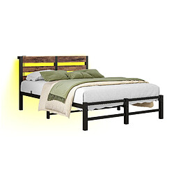 STILVORA Lit 120/200 cm noir et brun en métal et bois avec LED et USB pas cher