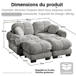 ByteLike Canapé nuage 2 places couleur gris avec deux méridiennes mobiles pas cher