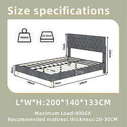 Acheter STILVORA Lit 140/200 cm gris en tissu et métal avec tête de lit haute
