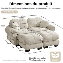ByteLike Canapé nuage 2 places couleur kaki avec deux méridiennes mobiles pas cher
