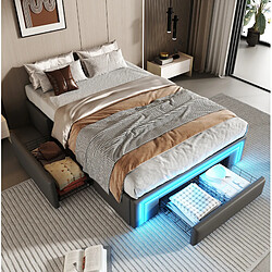 Avis STILVORA Lit 90/200 cm gris en simili cuir avec tiroirs et bande LED