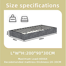 Acheter STILVORA Cadre de lit 90/200 cm gris en tissu et métal avec vérin à gaz