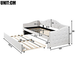 Acheter STILVORA Lit de jour 90/200 cm beige en lin avec lit gigogne escamotable