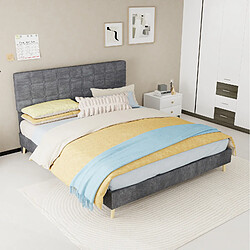 Avis STILVORA Lit double 160/200 cm gris en tissu et métal avec tête de lit matelassée