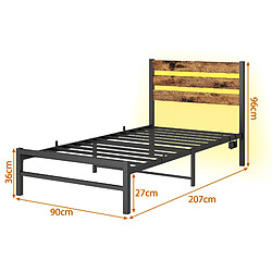 Acheter STILVORA Lit 120/200 cm brun antique en MDF et métal avec LED et ports USB