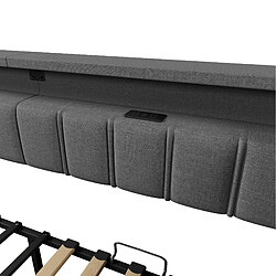 STILVORA Lit de jour 90/200 cm gris en lin avec USB Type-C LED et rangement pas cher