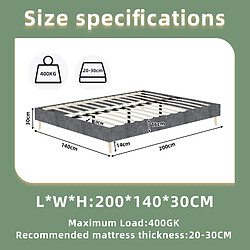 Acheter STILVORA Lit 140/200 cm gris en tissu et métal avec tête de lit haute