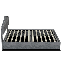 STILVORA Lit rembourré 160/200 cm gris en tissu et métal avec tête de lit géométrique pas cher