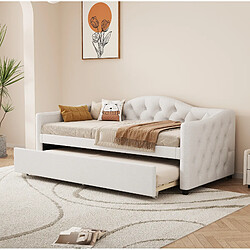 Avis STILVORA Lit de jour 90/200 cm beige en lin avec lit gigogne escamotable