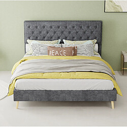 Avis STILVORA Lit 140/200 cm gris en tissu et métal avec tête de lit haute
