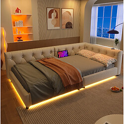 Avis STILVORA Lit de jour 90/200 cm beige en lin avec LED et ports USB Type-C