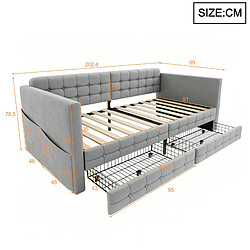 Acheter STILVORA Banquette-lit 90/190 cm gris clair en velours avec poches et 2 tiroirs