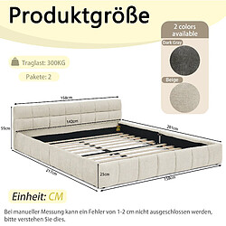 Acheter STILVORA Lit double 140/200 cm beige en chenille avec capitonnage carré