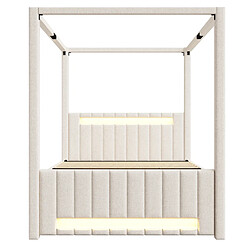 STILVORA Lit à baldaquin 140/200 cm beige en lin et MDF avec LED lit gigogne pas cher