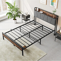 Avis STILVORA Lit 120/200 cm brun antique en MDF et métal avec LED et tête de lit rangement
