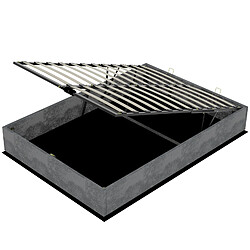 STILVORA Cadre de lit 140/200 cm gris en tissu et métal avec coffre relevable pas cher