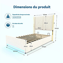 Acheter STILVORA Lit coffre 90/200 cm beige en velours avec LED USB et tête de lit haute