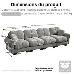 ByteLike Canapé nuage 4 places en chenille couleur gris pas cher
