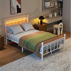 Avis STILVORA Lit 120/200 cm blanc en MDF et métal avec LED et station de charge