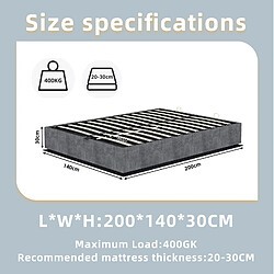 Acheter STILVORA Cadre de lit 140/200 cm gris en tissu et métal avec coffre relevable