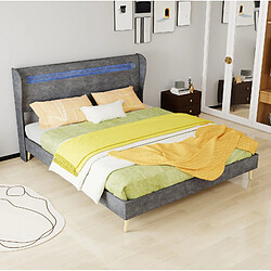 Avis STILVORA Lit rembourré 160/200 cm gris en tissu et métal avec tête de lit LED