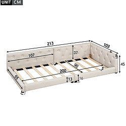 Acheter STILVORA Lit de jour 90/200 cm beige en lin avec LED et ports USB Type-C