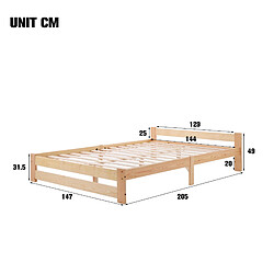 Acheter STILVORA Lit futon 140/200 cm naturel en bois massif avec tête de lit et sommier