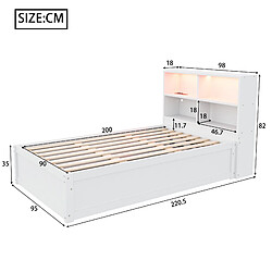 Acheter STILVORA Lit banquette 90/200 cm blanc en bois avec LED prises et 4 rangements