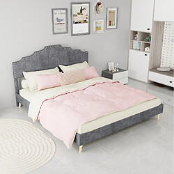 Avis STILVORA Lit rembourré 160/200 cm gris en tissu et métal avec tête de lit géométrique
