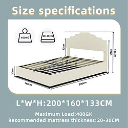 Acheter STILVORA Lit coffre 160/200 cm beige en tissu et métal avec tête de lit géométrique