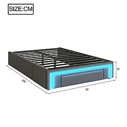 Acheter STILVORA Lit 90/200 cm gris en simili cuir avec tiroirs et bande LED