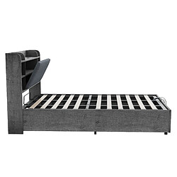 STILVORA Lit 180/200 cm gris et bois en MDF avec rangement hydraulique et USB pas cher