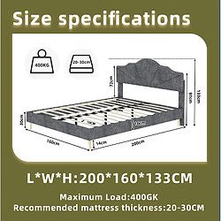 Acheter STILVORA Lit 160/200 cm gris en tissu et métal avec tête de lit géométrique