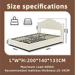 Acheter STILVORA Lit coffre 140/200 cm beige en tissu et métal avec vérin hydraulique