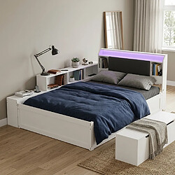 Avis STILVORA Lit coffre 120/200 cm blanc en bois avec LED et recharge intégrée