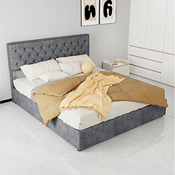 Avis STILVORA Lit 160/200 cm gris en tissu et métal avec grande tête de lit