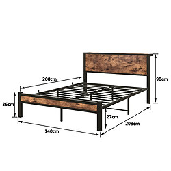 Acheter STILVORA Lit 140/200 cm brun antique en MDF et métal avec tête de lit de rangement