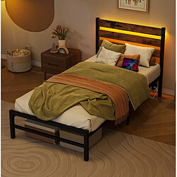 Avis STILVORA Lit 120/200 cm brun antique en MDF et métal avec LED et ports USB