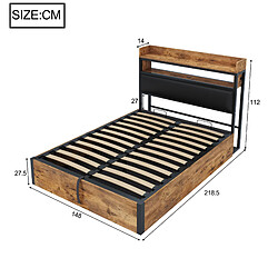 Acheter STILVORA Lit 140/200 cm noir en métal et bois avec rangement hydraulique et USB