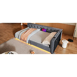 STILVORA Lit de jour 90/200 cm gris en lin avec LED et ports USB-C pas cher