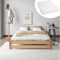 Avis STILVORA Lit futon 140/200 cm naturel en bois massif avec tête de lit et sommier