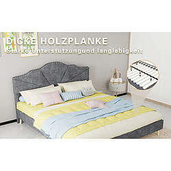 STILVORA Lit 160/200 cm gris en tissu et métal avec tête de lit géométrique pas cher