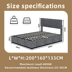 Acheter STILVORA Lit 160/200 cm gris en tissu et métal avec grande tête de lit