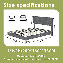 Acheter STILVORA Lit rembourré 160/200 cm gris en tissu et métal avec tête de lit haute