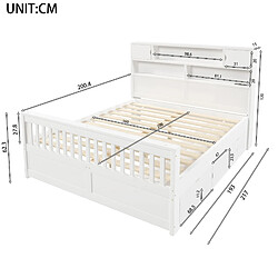 Acheter STILVORA Lit plateforme 160/200 cm blanc en MDF et contreplaqué avec LED et 4 tiroirs