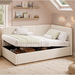 Avis STILVORA Lit de jour 90/200 cm beige en bouclé avec rangement hydraulique