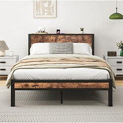 Avis STILVORA Lit 140/200 cm brun antique en MDF et métal avec tête de lit de rangement